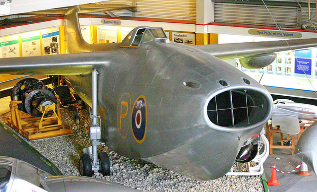 The Squirt, with its beaching gear extended, showing the nose-mounted air intake (Alan Wilson via Wikimedia Commons)